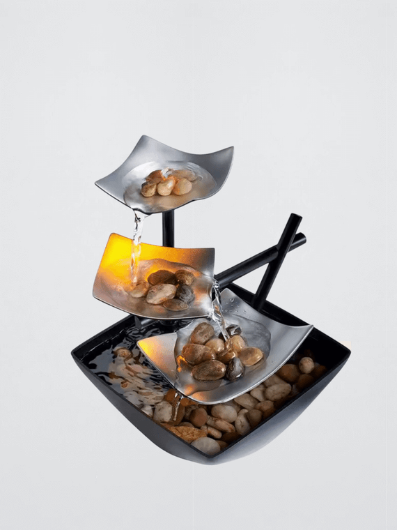 Modern mat Metal And Plastic Office Decorative Items Water Flow Ornament Feng Shui Decor Home Decoration Desktop Fountain Objects Fountains Furniture in black with multi color