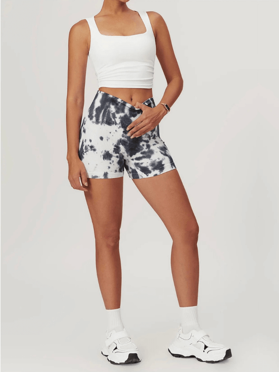 Women's woman womens petite-, tall-  plus-, size Tie Dye ribbed Multi-color Short Pants Threaded Tight Fit Abdominal Hip Lifting Casual Sports Unning Fitness Yoga shorts Clothing in white with black