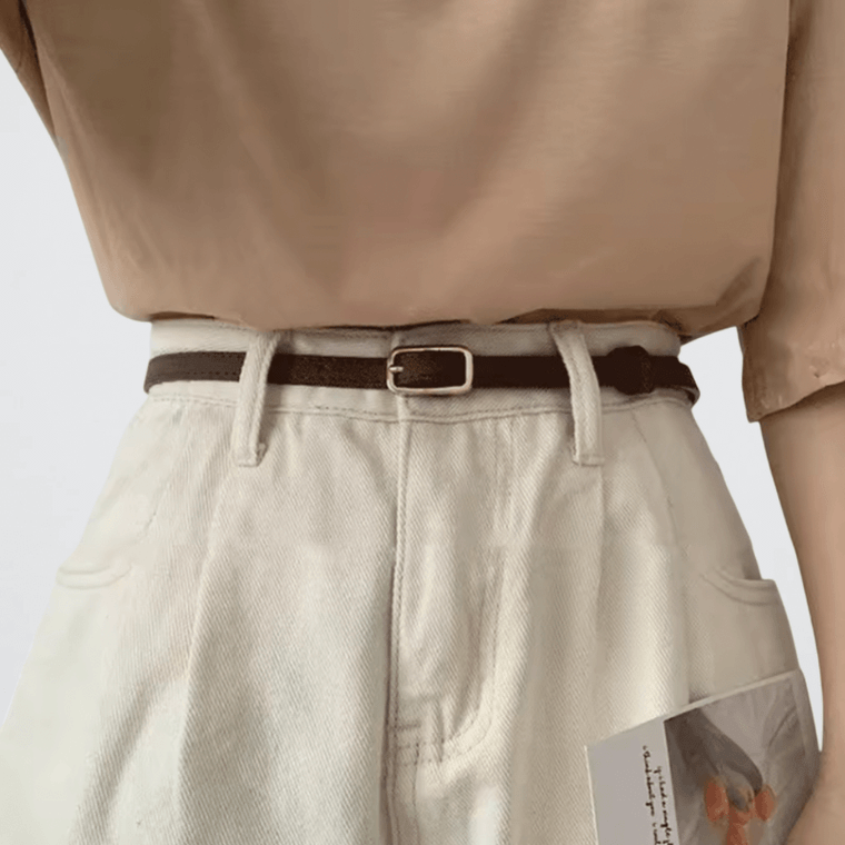 Genflex gender neutral Unisex Women’s woman womens Men’s man mens Luxury retro French look PU Leather buckle waistband thin waist Belts in black, brown