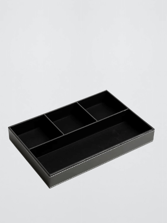 4 Slots Pu Leather Storage Organizer 4-Slot Desk Drawer Organizer, Drawer Divider For Office Desk Supplies accessory Value Collection And Accessories in black