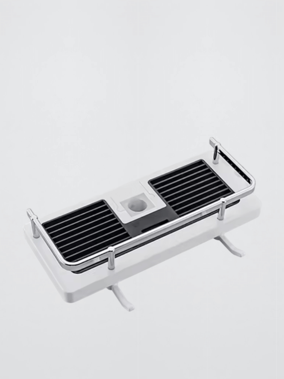 Bathroom Shower Shelf Home Lift Bracket Without Holes Bath Shower Rod Tray Storage organizers in white with black accent
