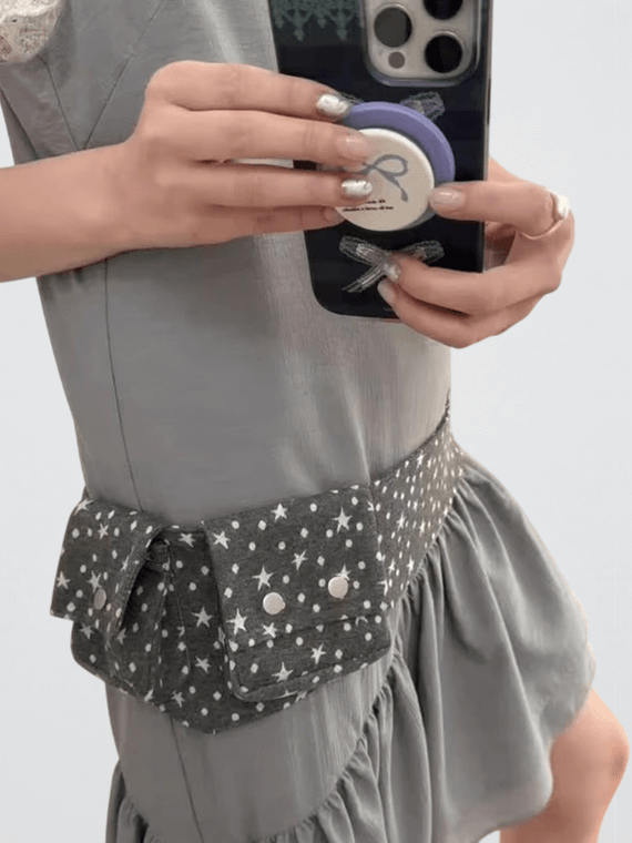 Women’s woman womens Korean Trend Polka Dot Element Fashion Design Pocket Spring summer Versatile Fresh Waist Packs Bags for Women Bags in Gray grey