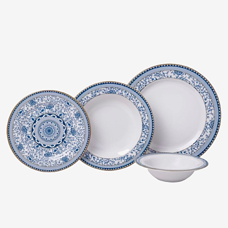 Natura Collection 24 Piece Round white blue Dinner set modern design kitchen decoration plate serving bowl tableware presentation full Dinnerware Sets Trend