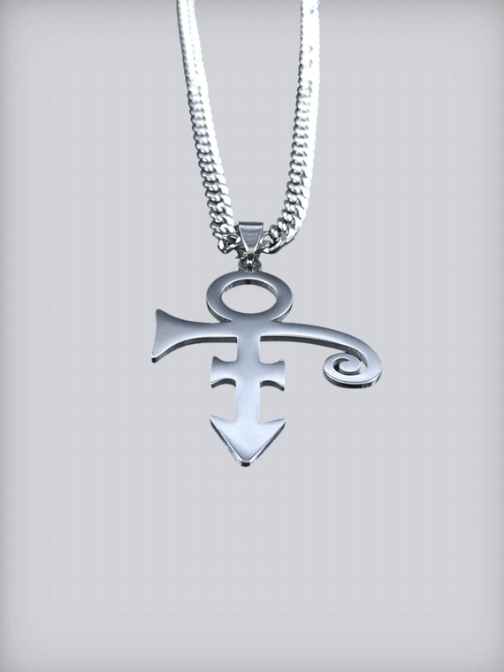 Genflex gender neutral unisex Women’s woman womens Men’s man Mens Punkrock Gothic Indie Hiphop The RIP Memorial Symbol Love Logo Steampunk Stainless Steel The Minimalism Artist Love Symbol Prince Pendant box chain Necklaces in silver color