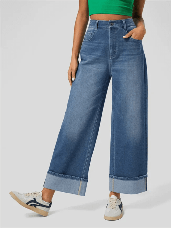 Women's woman womens  petite-, tall-, plus-, size Spring Summer Fall Autumn European and the United States American Fashion High-rise Waisted Leg Rolled Straight fit Casual Wide-Legged zipper button fly five 5 pockets close Pants distressed fit denim Jeans in blue