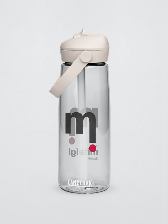 Sports mi Playlist Flip Straw miteigi fest gig  Letter print logo miteigi festival gig gear by miteigi gear flasks bottles in oxford blue semi-transparent semi-clear with black text and with flip Straw Lid Water Bottles in Oxford Blue, Purple Sky, Cove, transparent Clear color