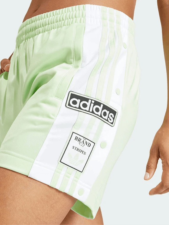 Adidas Originals Women's woman womens petite-, tall-, plus-, size Retro Brand stripes Side Button elasticated high rise waist slit side pockets Sports Shorts in light green with white accent