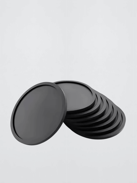 8Pcs Silicone Coaster Set 8-Piece 10cm Round Heat Resistant Tea Cup Mat Nonslip Drink Coffee Mug Glass Beverage Holder Pad coasters in charcoal black