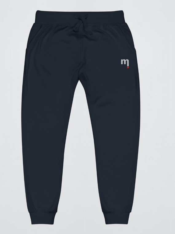 Genflex gender neutral Genderful Unisex anywear Men’s man mens Women’s woman womens petite-, tall-, plus-, size Fleece everyday use relaxed fit elasticated high rise waist with drawcords drawstring, back right side patch pocket  and tapered full leg activewear running jogging pants Sportswear Joggers sweatpants with mi logo in dark navy blazer blue
