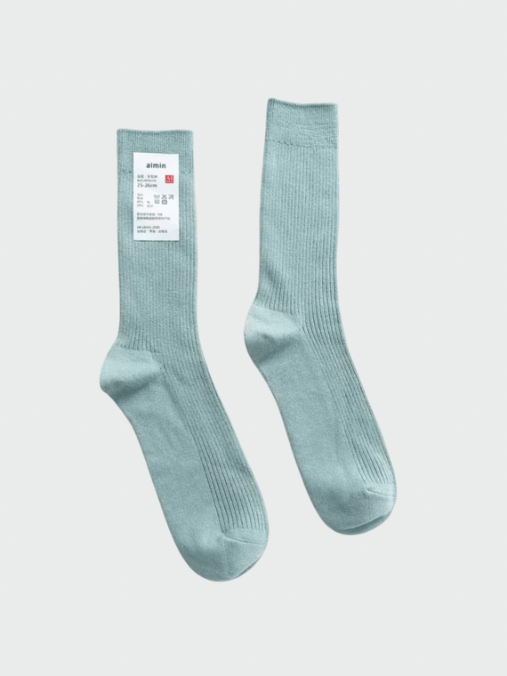 Genflex gender neutral genderful Women’s woman womens Men’s man mens Japanese Rib Crew Socks Double Needles Cotton Knitting Rib Thin Business Cotton Long ribbed Socks Stretch Casual Daily Basic Brand Socks in aqua blue