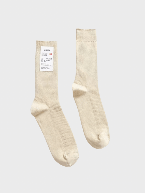 Genflex gender neutral genderful Women’s woman womens Men’s man mens Japanese Rib Crew Socks Double Needles Cotton Knitting Rib Thin Business Cotton Long ribbed Socks Stretch Casual Daily Basic Brand Socks in cream