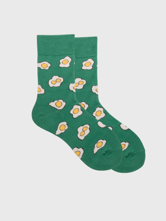 Genflex gender neutral unisex Men’s man mens Women’s woman womens Couples 1 Pair Cotton Spring Autumn Fall Winter Funny cartoon fried egg pattern Colorful EUR37-43 ankle crew socks in green