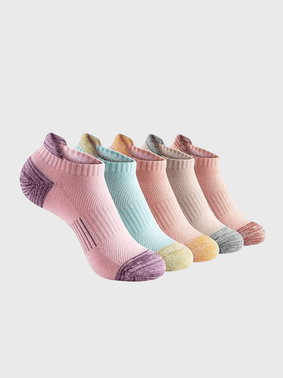 Genflex gender neutral genderful Unisex Men’s man mens Women’s woman womens 5 pairs of plus size mesh breathable running thin Sports fitness activewear flip easy heal lip grab helper aid ankle crew socks In multi-color colour 5-Pairs (5-Pack)