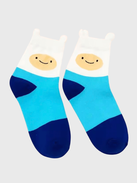 Women's woman womens Cute Kawaii Adventure Series Medium tube Ins Trend Comfortable and Breathable ankle crew Socks in Blue with multi