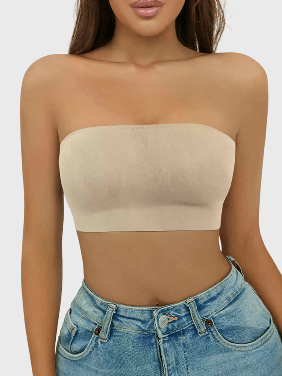 Women’s woman womens Strapless seamless wire-free unlined Tube Bras in Beige