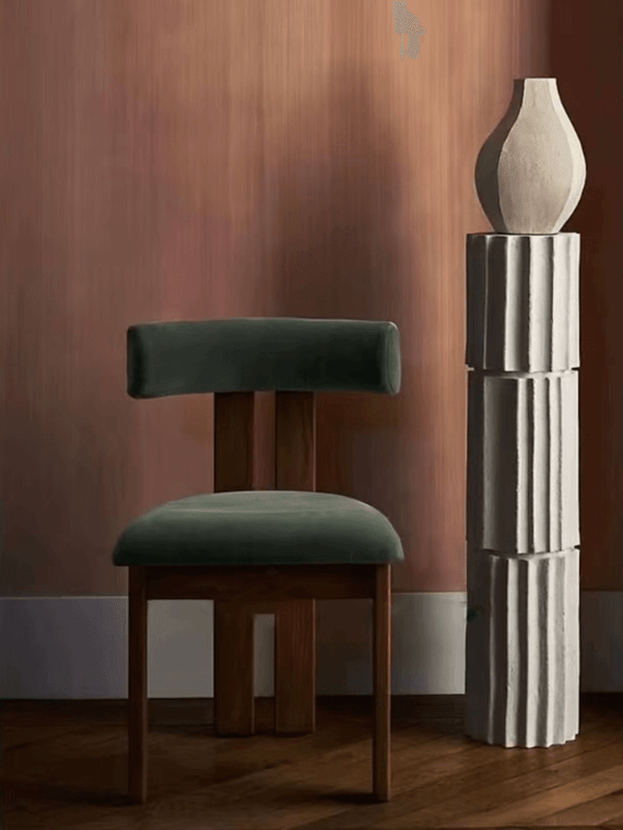 retro Italian home, simple solid wood dining, backrest soft bag dressing, designer model room dining chairs in green