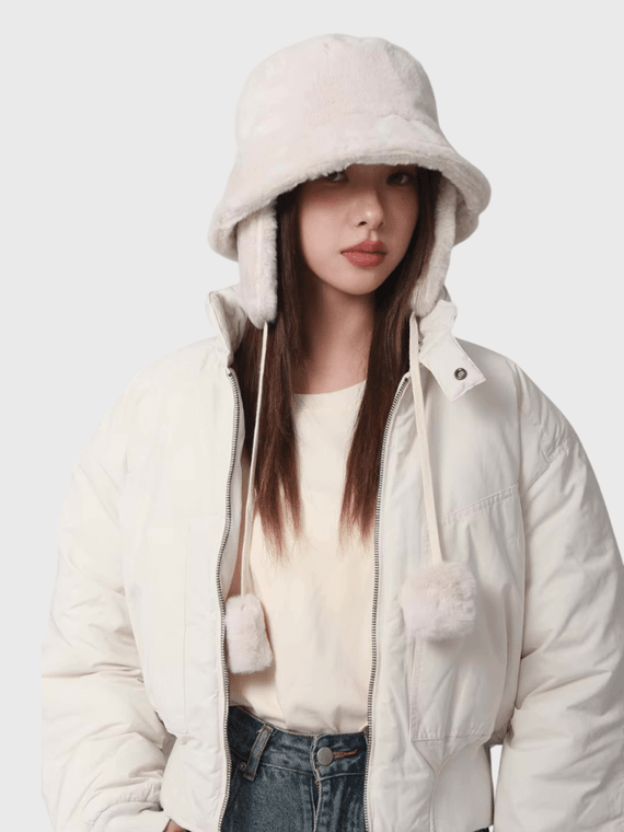 Women’s woman womens Winter Bomber warm bucket Golf cap Hiking fur Barrel Cotton fabric Ear protection caps hats Headwear in beige