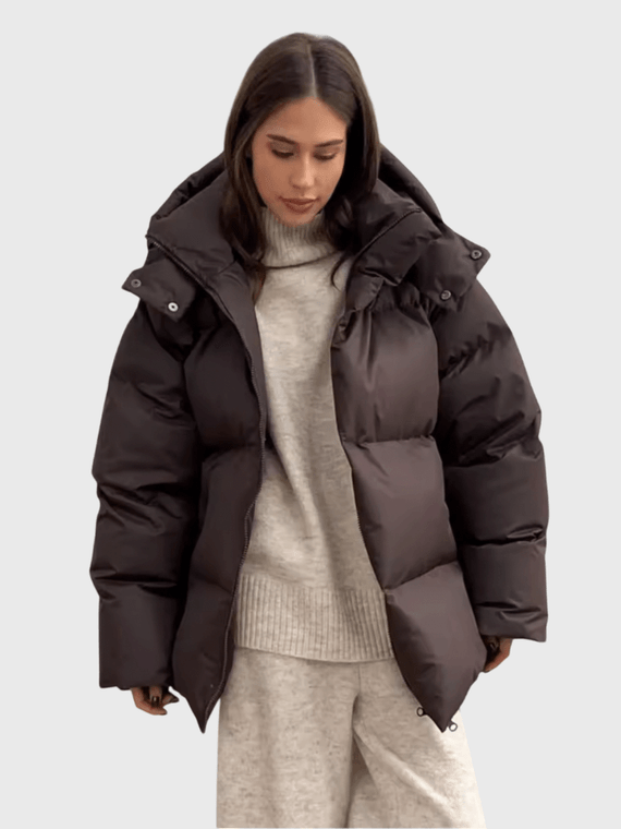 Women's woman womens Winter Cotton Loose Hooded Puffer Parka Retro Bakery Casual Women's Warm Cotton Down puffer Jackets outerwear Outwear in brown
