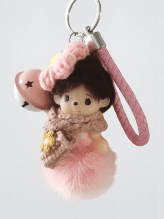 Women’s woman womens kids boy girl unisex genflex gender neutral Anime kawaii Personalized Bag Charm Festival Practical Gift Soft plush doll Material Keychains in khaki with pink