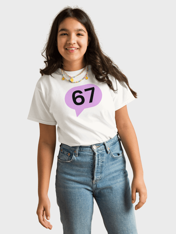 Girls 67 Kids Classic T-Shirt 100% graphic cotton short sleeves crewneck round o-neck tees Crew neck T-Shirts in white