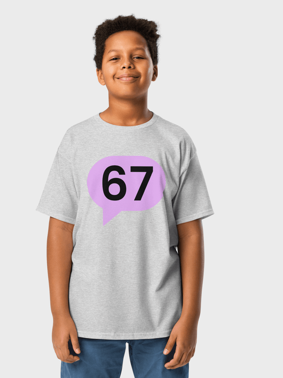 Boys 67 Kids Classic T-Shirt 100% graphic cotton short sleeves crewneck round o-neck tees Crew neck T-Shirts in gray