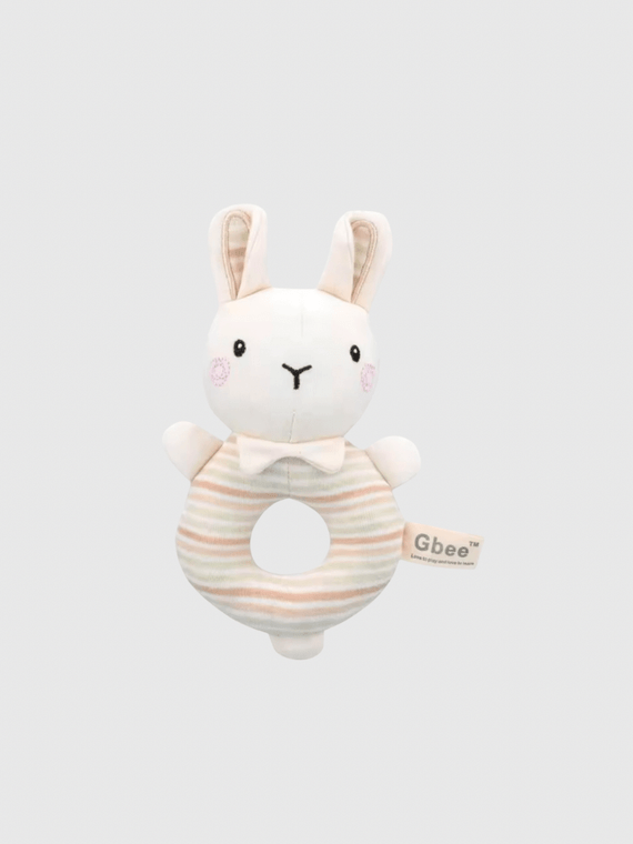 Baby infant newborn boys girls Plush stuffed striped organic cotton baby hand crank, soothing rattle ring, 0-1 year old baby toy hand bell Ronnie rabbit comforters dolls in beige stripes