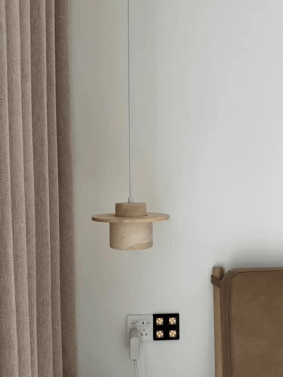 Japanese modern minimalism Style LED Hanging Lamp Yellow Natural Travertine Restaurant Bedroom Living Room Pendant Lights Fixtures Home Decoration Lamp Lighting in light natural concrete color With light wood