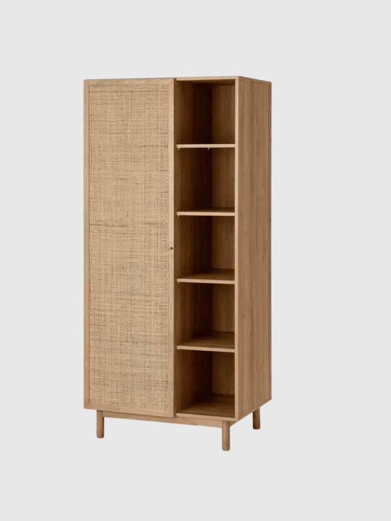 Multipurpose Wooden Living Room Cabinet shelving and Wardrobe with Rattan Woven Doors in natural light brown Multipurpose Wooden Living Room Cabinet shelving and Wardrobe with Rattan Woven Doors in natural light brown