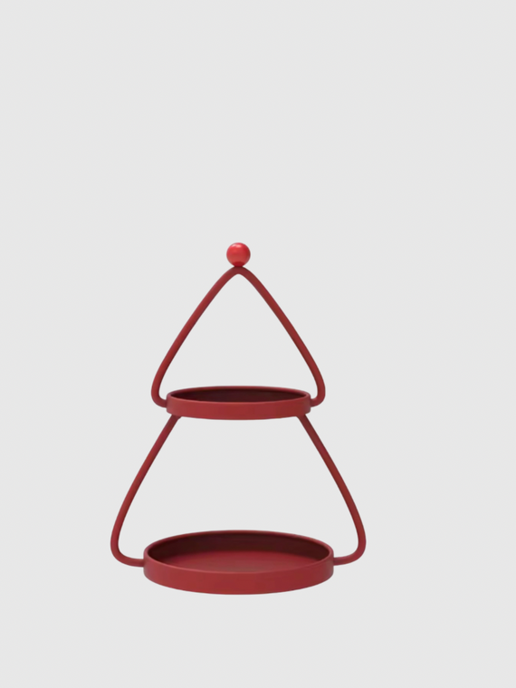 Christmas Tree-Shaped Metal iron Shelf 2-Tier Freestanding Storage Rack Decorative cake Stand for Living- Dining-, Room entryway Balcony Display Shelves In red