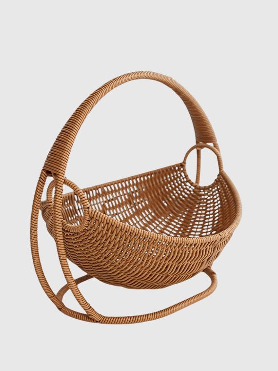 Woven Rattan wicker Basket with Handle Home Kitchen Decoration Large Harvest Vegetables Flowers Baskets for Picnic Fruit Storage in natural brown color