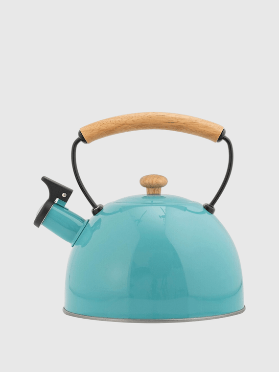 3L Whistling Tea Kettle Thick Stainless Steel Teakettle Teapot with Wooden Handle Compatible with Gas Stoves Induction Whistle Kettles Trend in blue