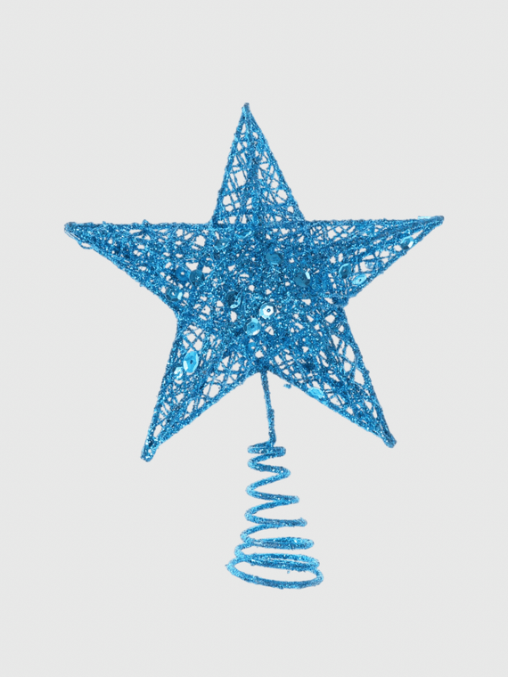 20cm Blue Iron Christmas Tree Star Topper 20cm Glittering Ornament for Tree Decoration Event Party Home Office Decor in blue
