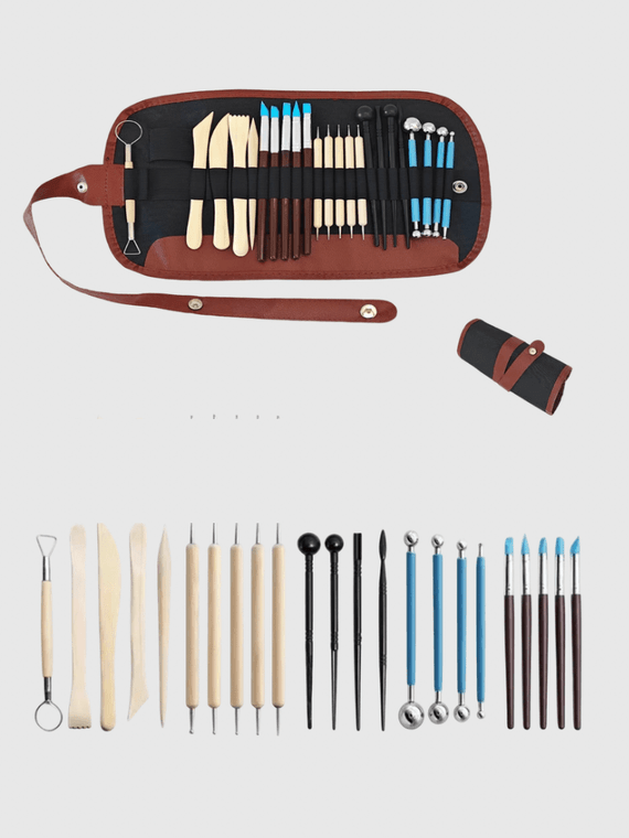 23PCS Crafts Art DIY Clay Tool cold potcelain polymer Clays molds Sculpting Carving Tools for Brush Modeling ceramics & pottery sets 23-Piece including storage wrap bag