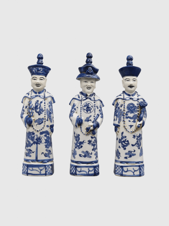 Traditional China Chinese Emperor Qianlong, Emperor Yongzheng, Emperor Kangxi, Ceramic Statues, Table Accessory, Home Decoration accessories Figurines in white with blue