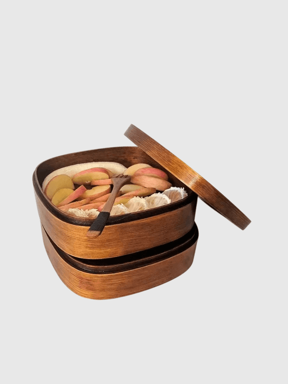Japanese Double Layer Wooden Bento Lunch Box Student Lunchbox Double Layer Tableware Set Sushi Food Container boxes in natural brown color