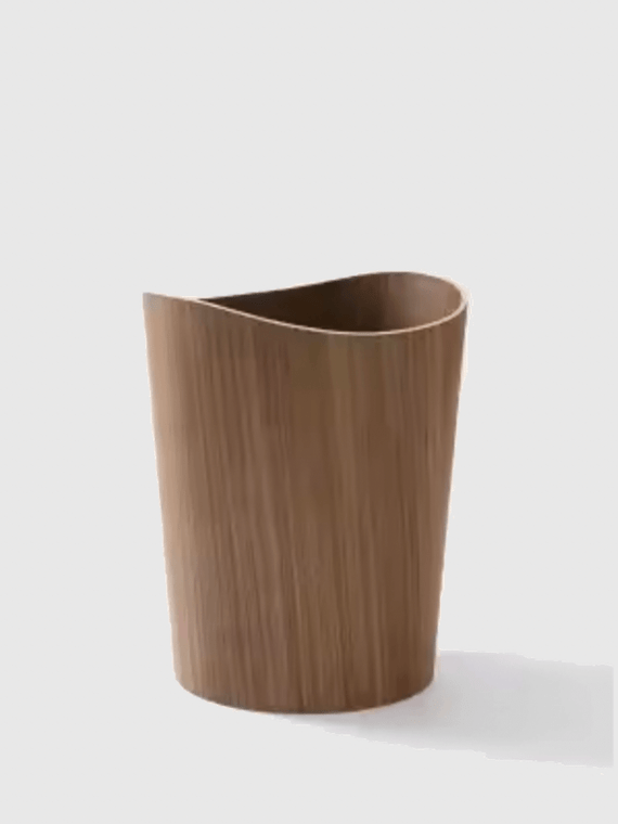 Garbage Can Waste Solid Wood Wastebasket Home Cleaning Tools Round Trash Office home Storage Baskets Bins 9L In dark brown natural  wood