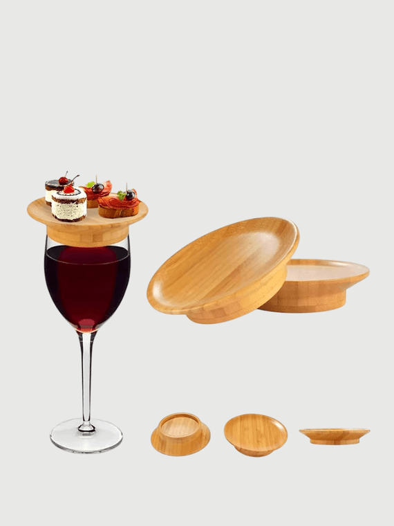 Mini Bamboo Wooden Glassware Tray Cover, Cheese serving for wine tumbler glasses, Charcuterie cups, mugs and glassware topper Utensils Trays accessory in natural light brown wood color