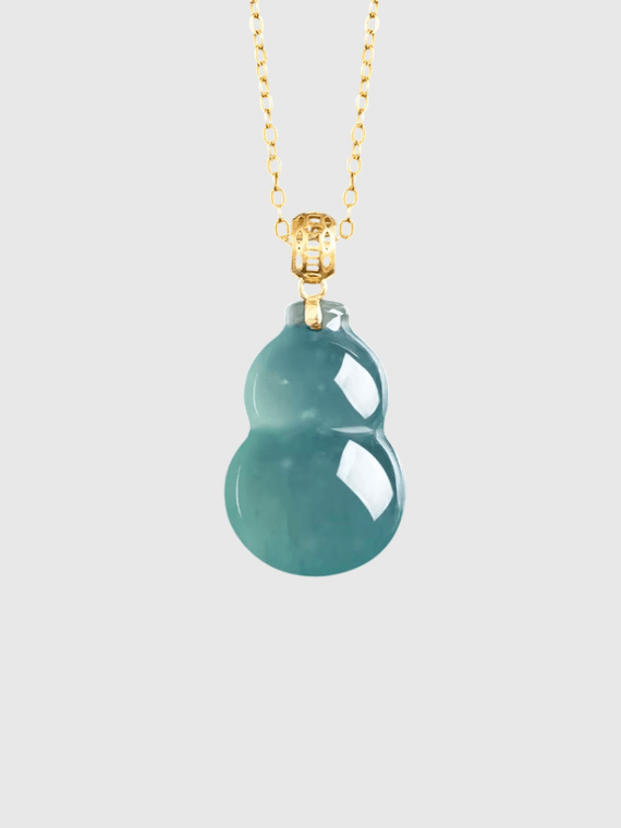 Women’s woman womens Men’s man mens Unisex Genflex Gender Neutral Genderfluid Natural A-grade Blue Water Jade Gourd Pendant 18K Gold Inlaid With Ice Jadeite Charms Necklace Fashionable Women's Jewelry accessory Fashion jewellery accessories