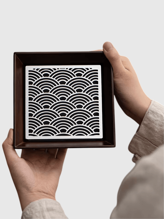 Square Japanese Auspicious Clouds Alloy Tea Tray Dessert Candy Tray Coffee Storage Board Teapot Insulation Pad Dishes For Serving Chinese Teaset accessory  serveware tea ceremony accessories trays in brown