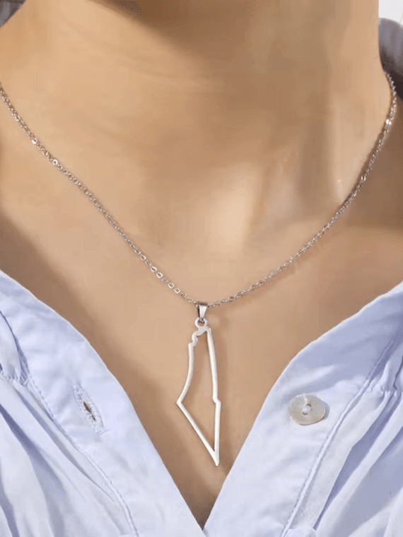 Women’s woman womens Men’s man mens Unisex Genflex Gender Neutral Genderfluid Israel Palestine Country Map Pendant Necklace For Men Women Arabic Stainless Steel Choker Amulet Jewelry Gift in silver