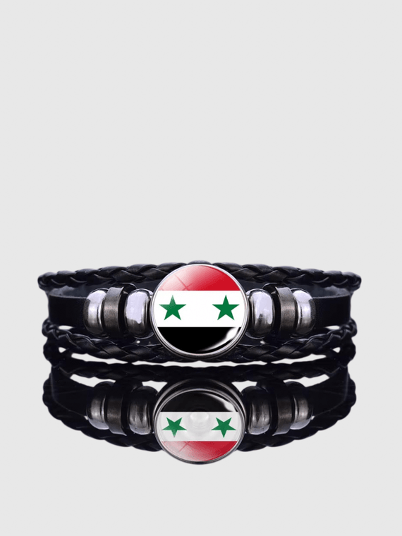 Free Syria Punk Syrian National country Flag Glass Dome Braided Black Leather Woven Bracelets