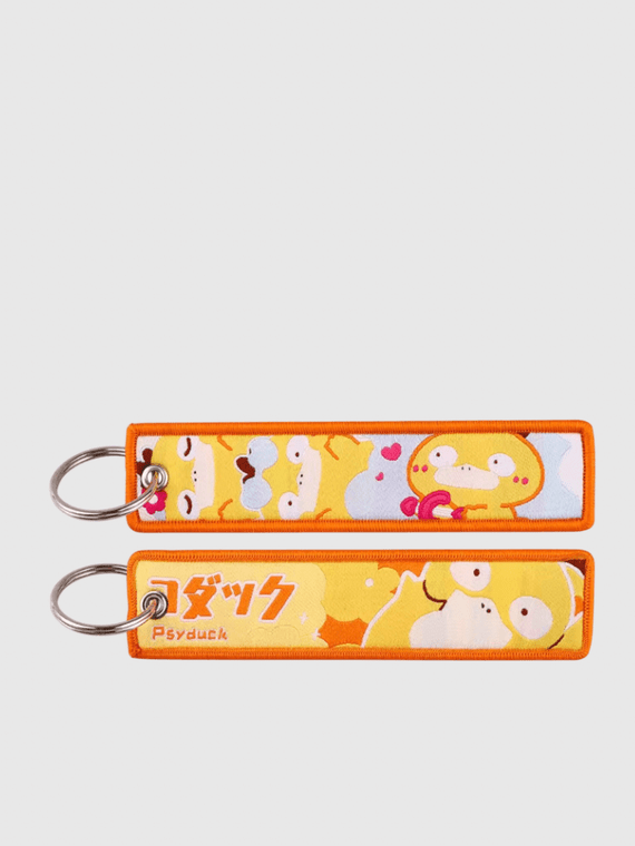 Anime Pokémon Psyduck Keychain for Cars Backpack Key Holders Embroidery Keyrings Key Tag Jet Accessories Gifts charms in orange yellow, with multi