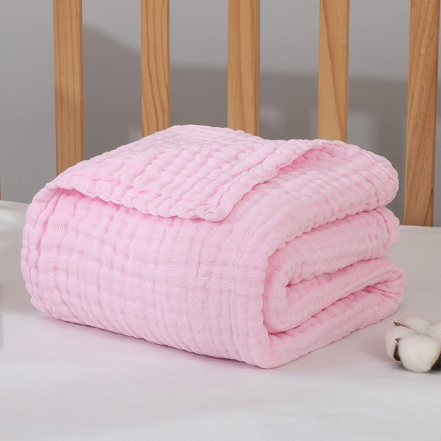 6 Layers Bamboo Cotton Receiving Blanket Unisex Newborn Baby Infant Kids Swaddle Wrap Sleeping Warm Quilt Bed Cover Trendy Muslin Blankets in pink