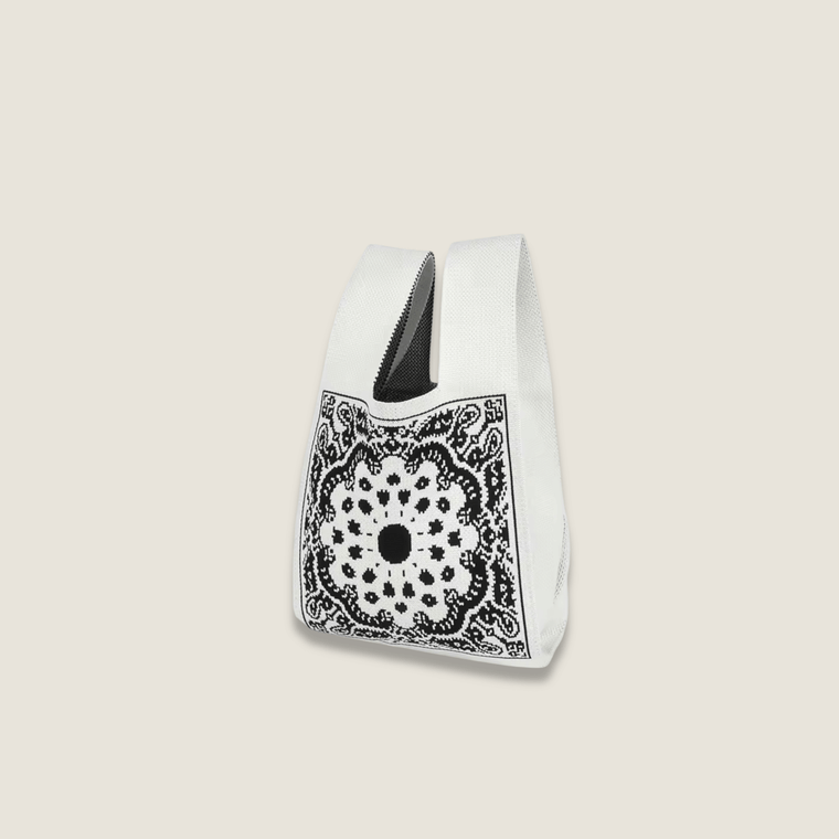 Bohemia Retro woman women’s High-End Fashion geometric bohemia design Style Exquisite Pattern Wrist Handbag, Durable and Wear-Resistant Knitted Fabric Can Be Used for a Long Time, Suitable for All Seasons, Can Be Used by Women for Travel, Vacation, Walking and Shopping Bags in black with white multi color