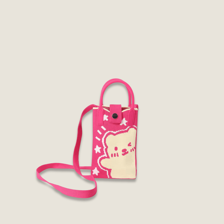 Retro High-End Fashion Kawaii Anime Style Exquisite Bear character Pattern Crossbody Satchel Bag, Durable and Wear-Resistant Knitted Fabric Can Be Used for a Long Time, Suitable for All Seasons, Can Be Used by Women and Men for Travel, Vacation, Holiday getaway Walking and Carrying cellphones Mobile Phones, Keys, Change and Other Small Items, Suitable for All Seasons Bags in pink with white