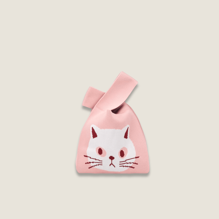 Anime Retro woman women’s High-End Fashion kawaii cat character design Style Exquisite Pattern Wrist Handbag, Durable and Wear-Resistant Knitted Fabric Can Be Used for a Long Time, Suitable for All Seasons, Can Be Used by Women for Travel, Vacation, Walking and Shopping Bags in pink with multi color