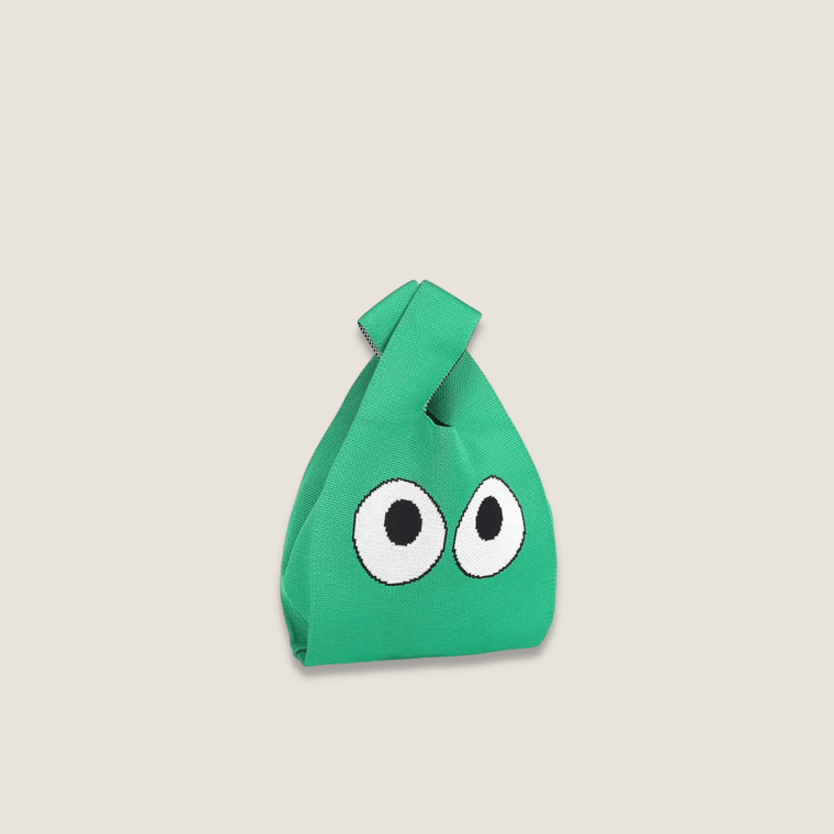 Anime Retro woman women’s High-End Fashion kawaii big eyes eyes character design Style Exquisite Pattern Wrist Handbag, Durable and Wear-Resistant Knitted Fabric Can Be Used for a Long Time, Suitable for All Seasons, Can Be Used by Women for Travel, Vacation, Walking and Shopping Bags in green with black white color