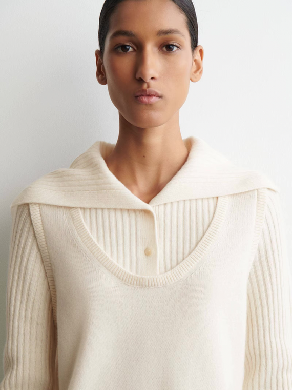 Women’s woman womens petite-, tall-, plus-, size spring Shaping-style layered beige wool blend knitted sweater In off-white