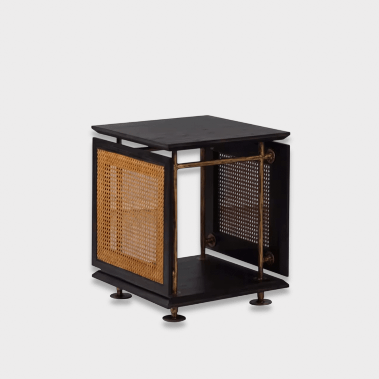 Handcrafted  living room bedroom hand-forged wrought iron wine cabinet storage rattan coffee side table bucket cabinets table Furniture in brown black