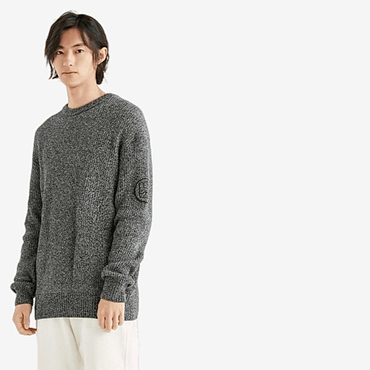 Men's 100% Cotton Round Neckline Loose Fit Knit Sweater Men Pullovers Man Sweaters Trend in Gray / Grey Sage